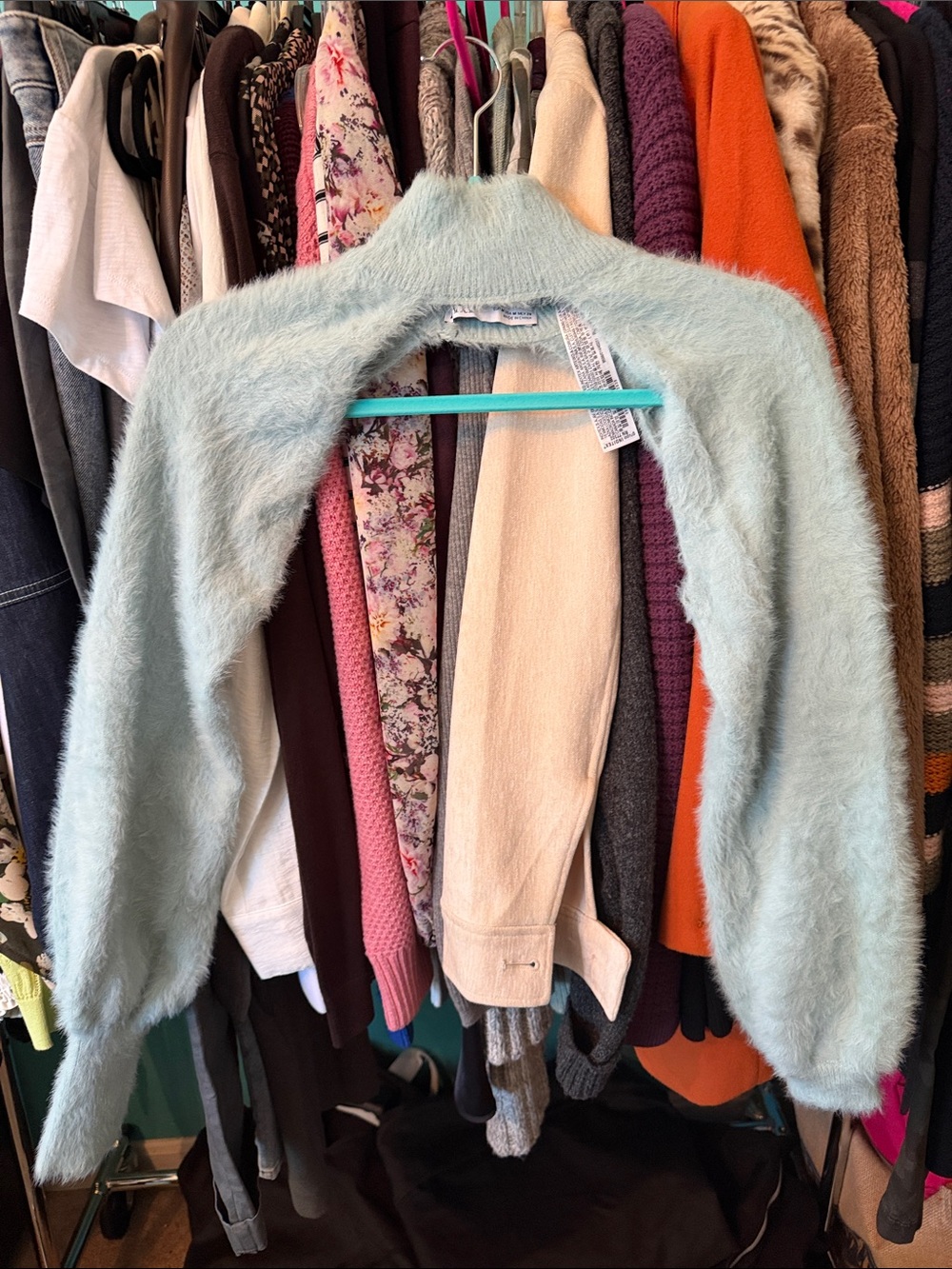 Zara Light Blue Fuzzy Cropped Shrug